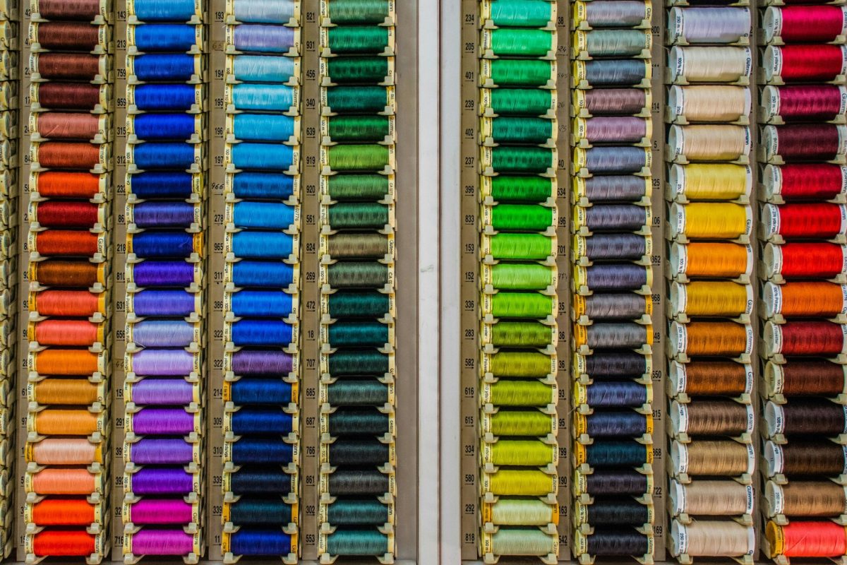 Spools of cotton embroidery thread in different colours
